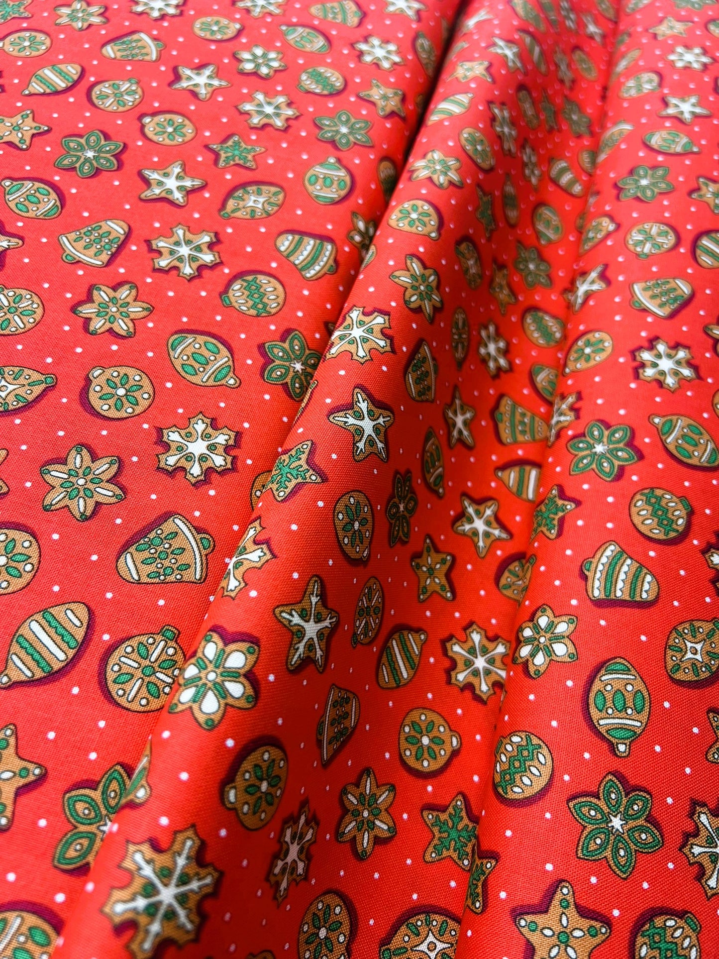 Liberty Christmas Fabric - Festive Xmas Gingerbread Delight red