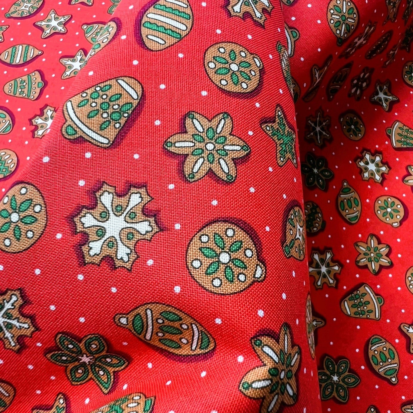 Liberty Christmas Fabric - Festive Xmas Gingerbread Delight red