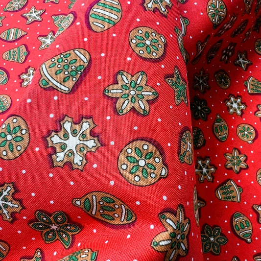 Liberty Christmas Fabric - Festive Xmas Gingerbread Delight red