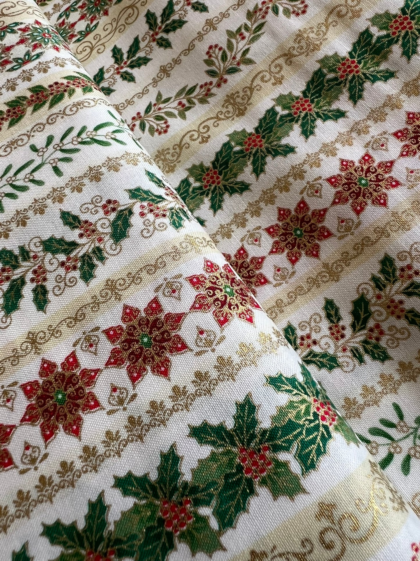Makower Adorn Christmas Collection - Garland Stripe, cream