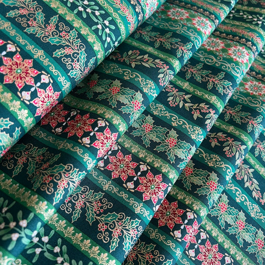 Makower Adorn Christmas Collection - Garland Stripe, green