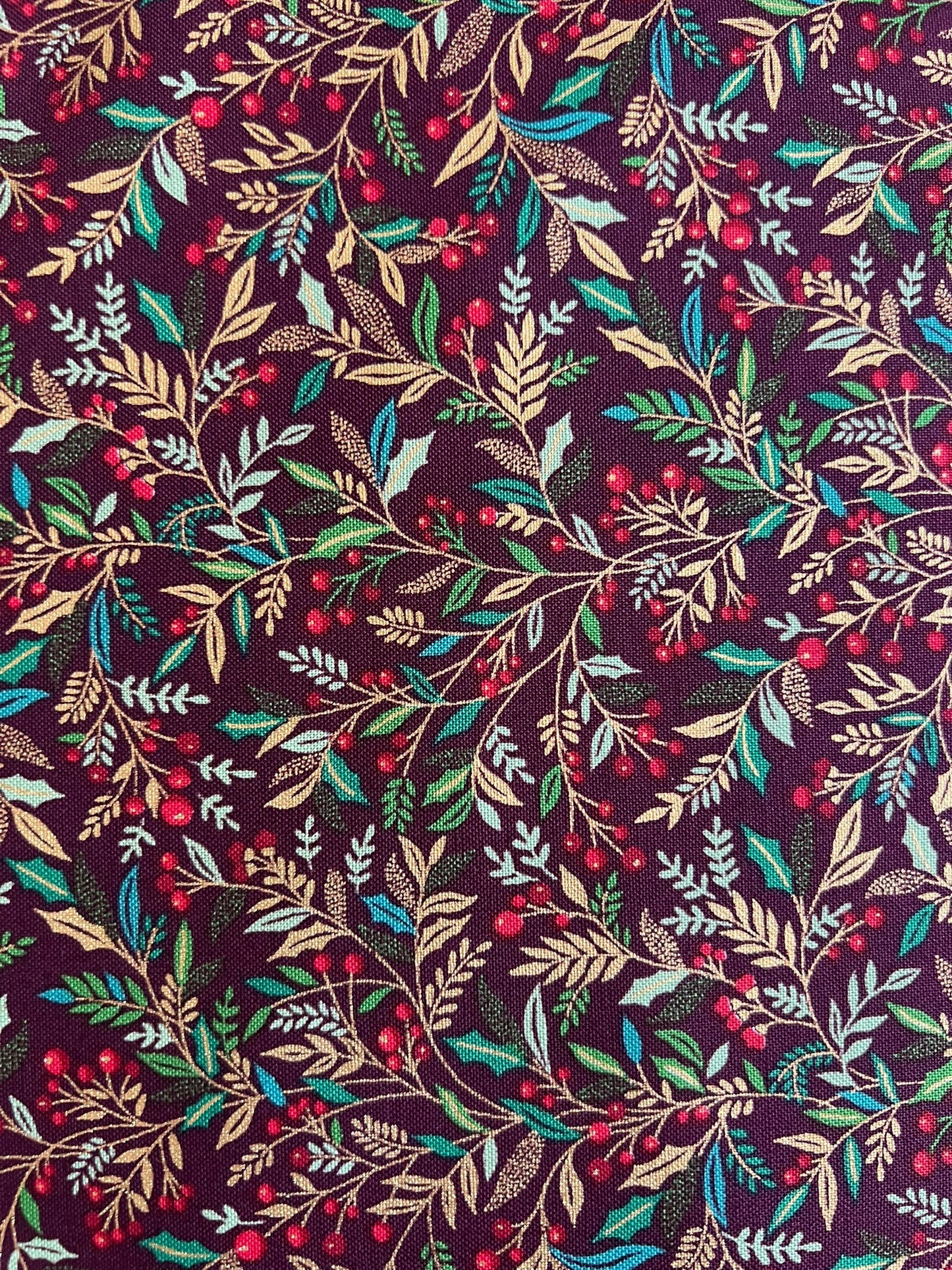 Makower Adorn Christmas Collection - Holly, burgundy