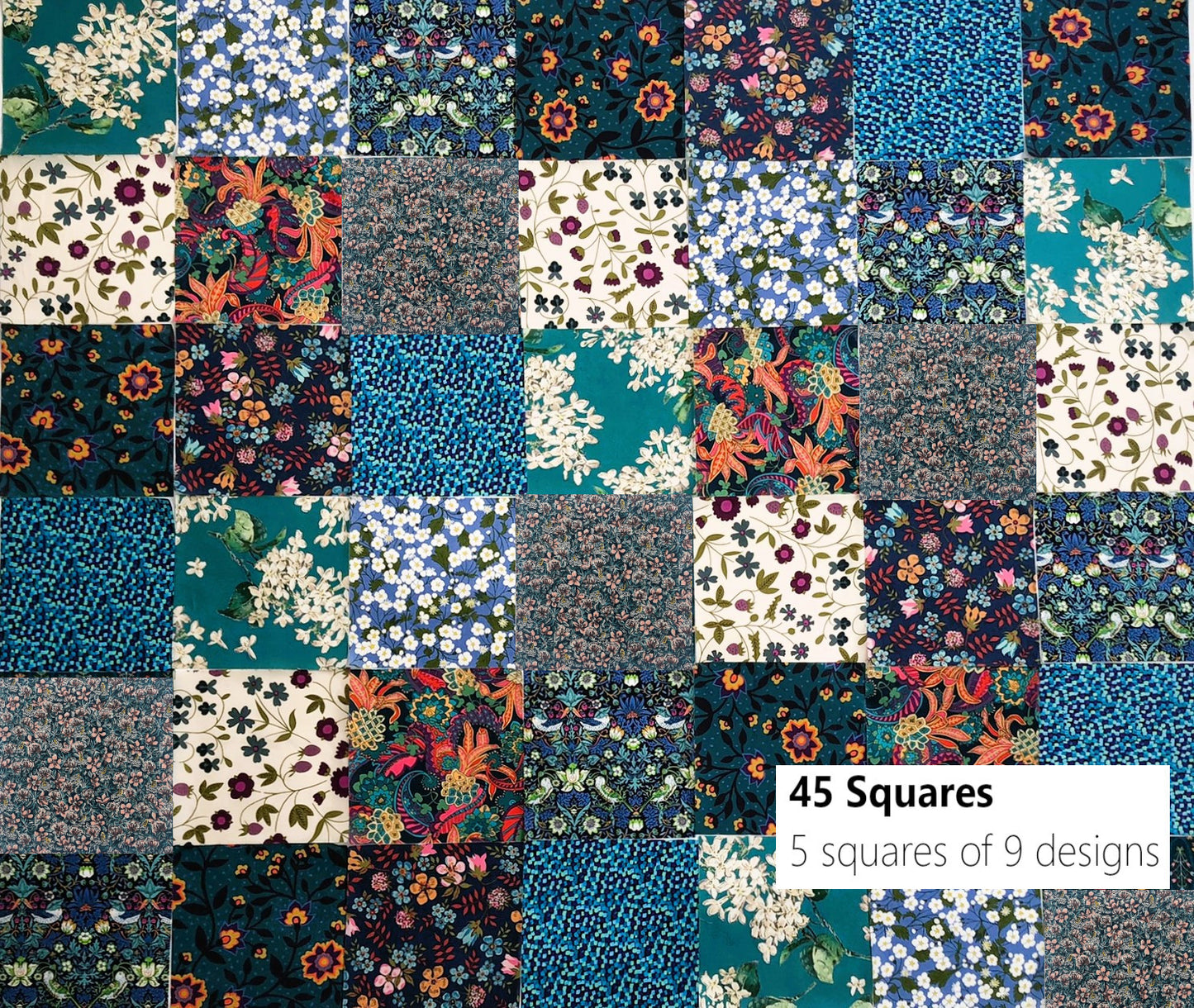 45 Liberty Fabric Precut 5inch Squares - Teal