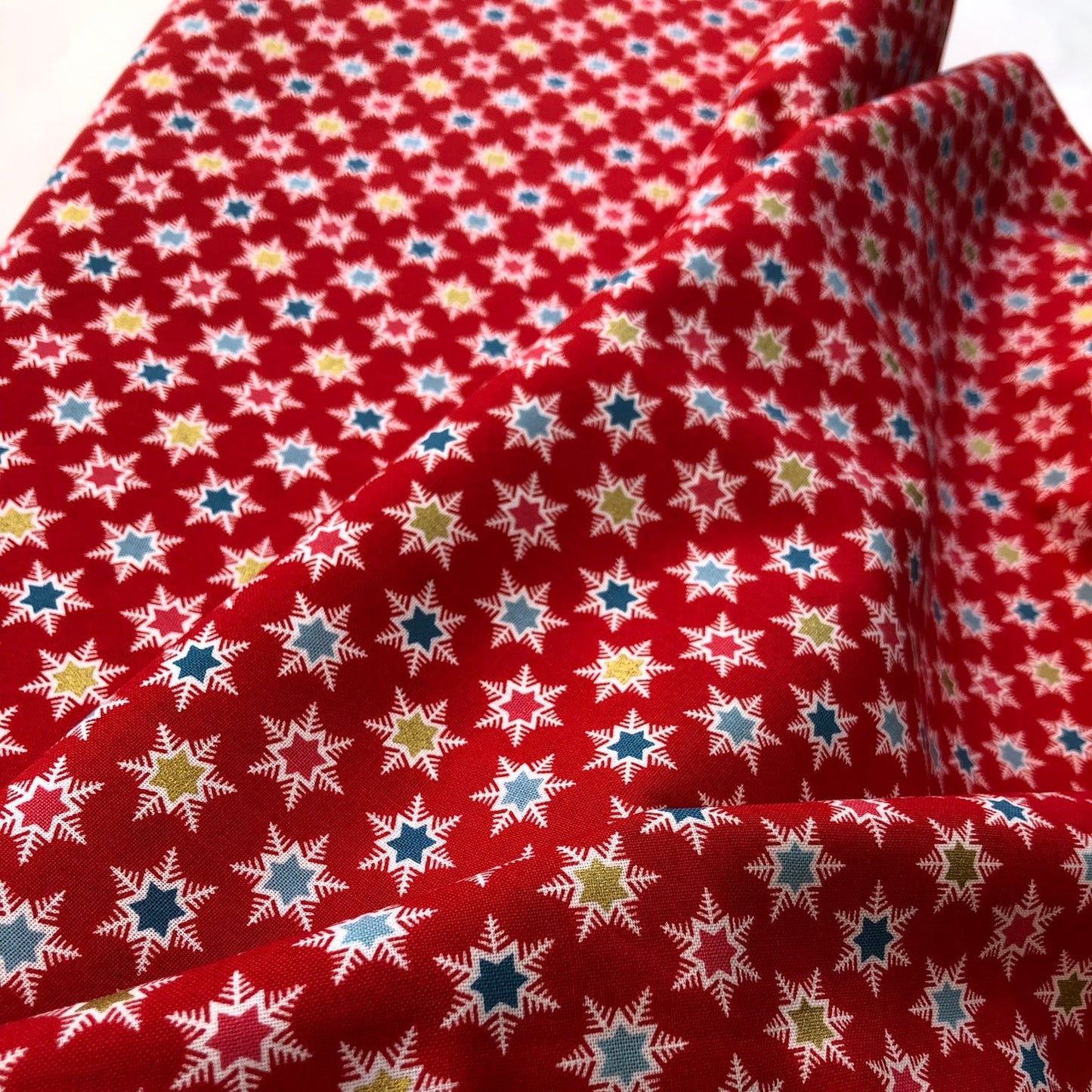 Liberty Christmas Fabric - Forest Star Red Fabric