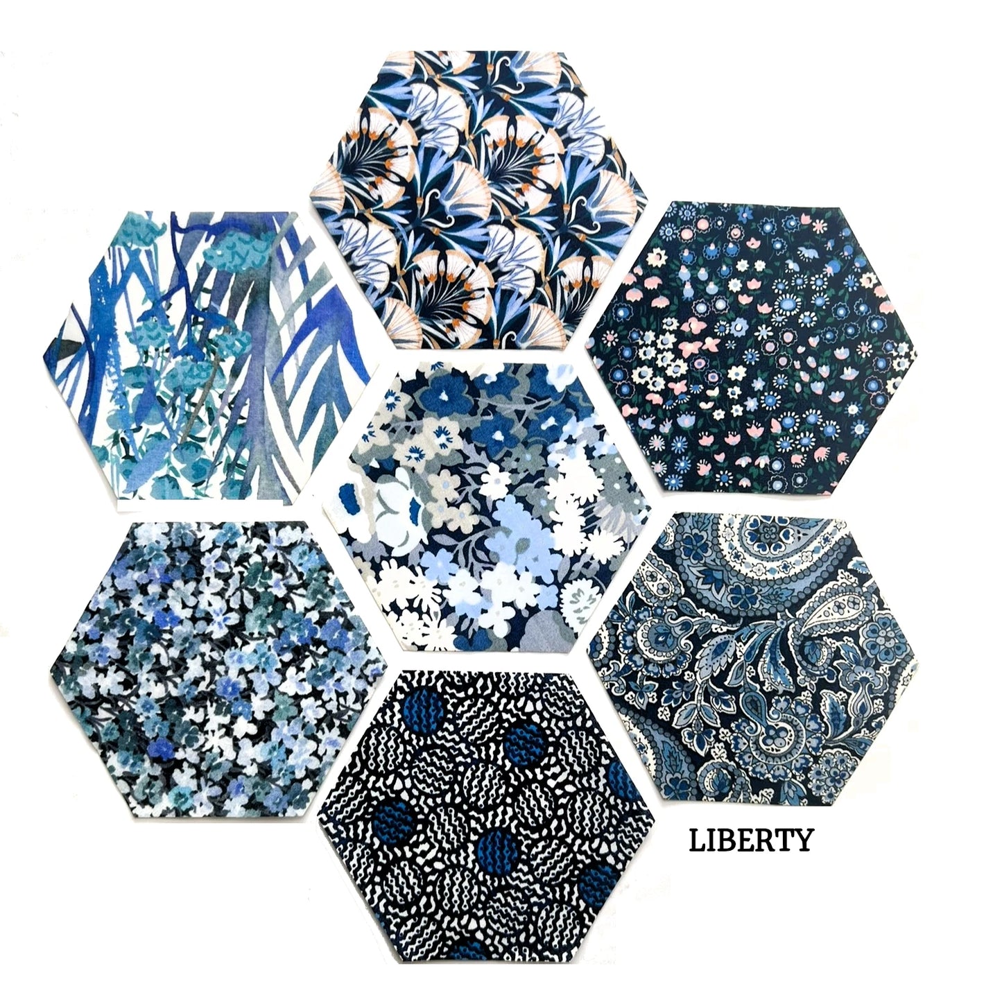49 Liberty Lawn Paper Piecing Precut Hexagons  - Blues