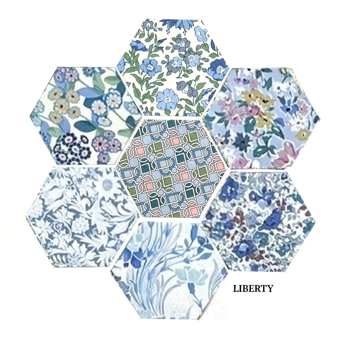 DIY Cushion Sewing Kit Liberty Fabric Quilted Hexagon Patchwork Paper Piecing Slow Stitching 40cm square