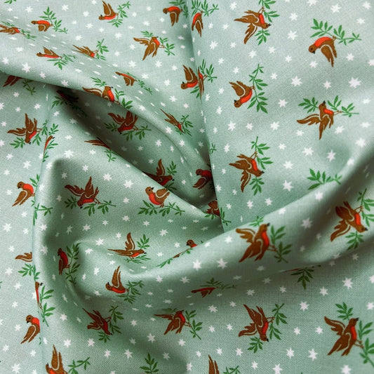 Liberty Christmas Fabric - Festive Xmas Robin's Song