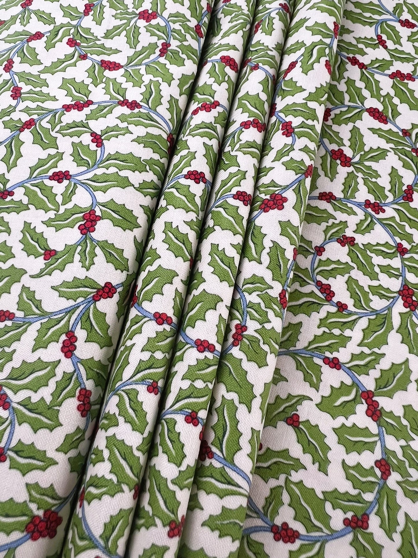 Liberty Christmas Fabric - Festive Greetings Collection, Swirling Holly light green