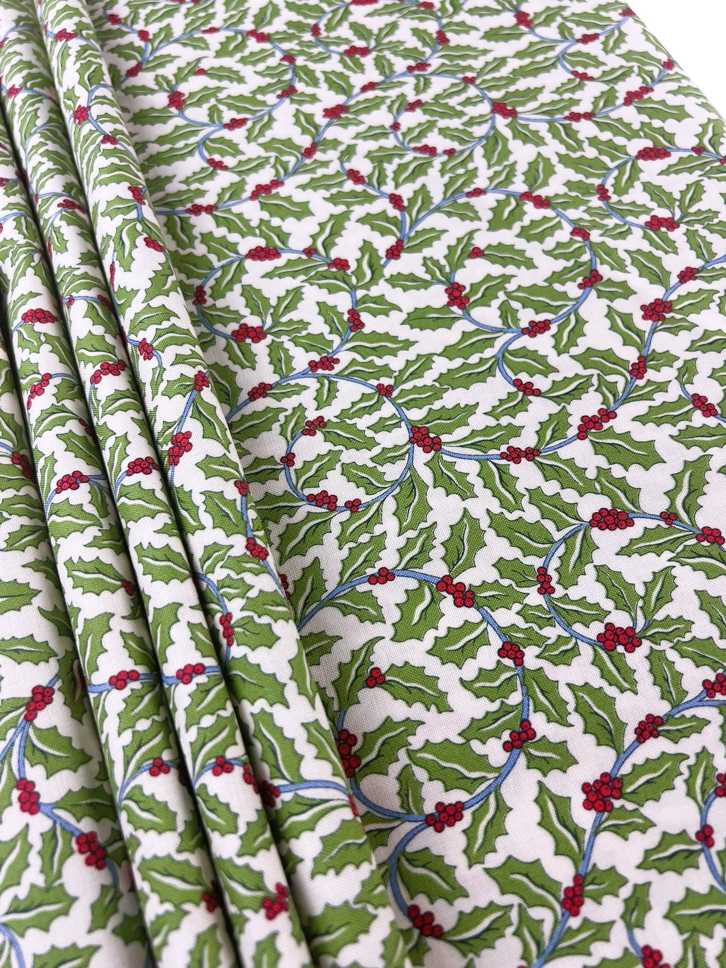 Liberty Christmas Fabric - Festive Greetings Collection, Swirling Holly light green