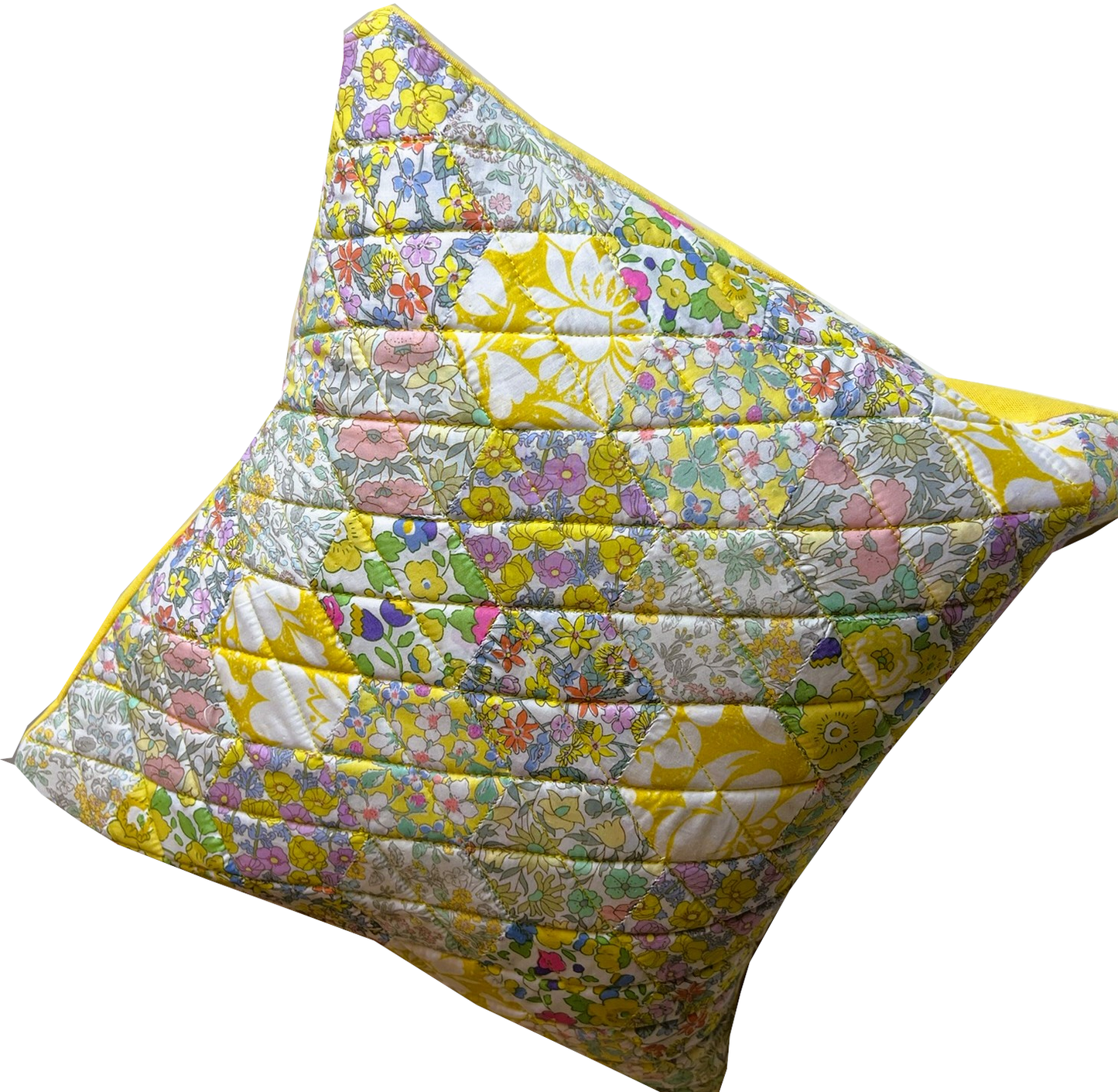 DIY Cushion Sewing Kit Liberty Fabric Quilted Hexagon Patchwork Paper Piecing Slow Stitching 40cm square