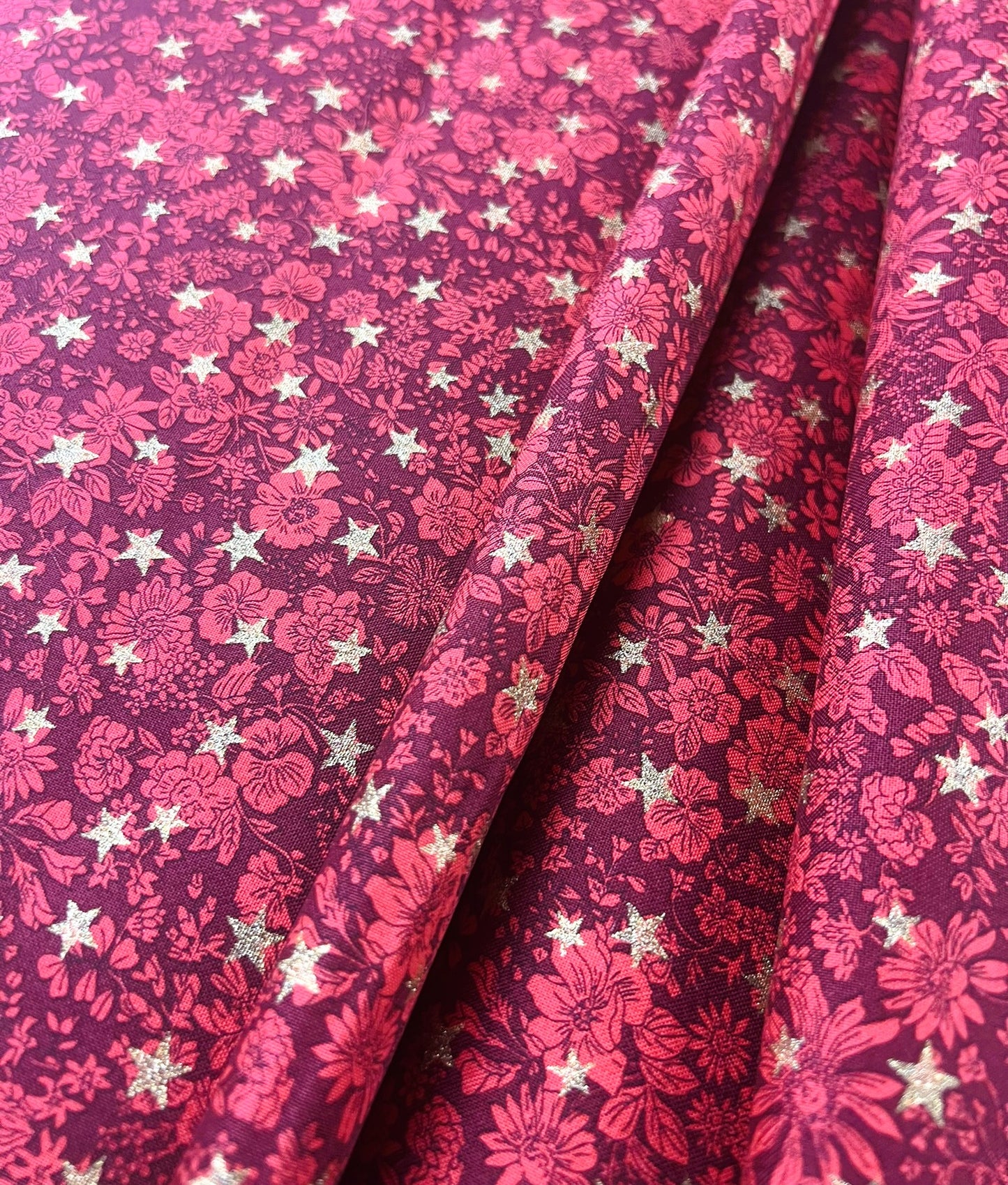 Liberty Christmas Fabric - Festive Greetings Collection, Emily Star red