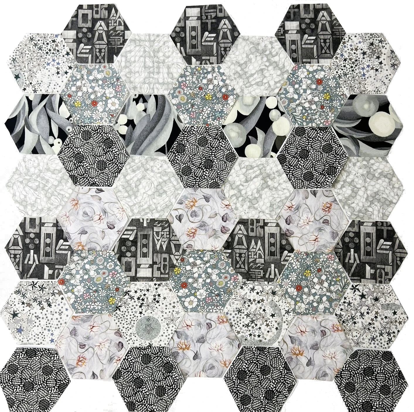 49 Liberty Lawn Paper Piecing Precut Hexagons  - Greys