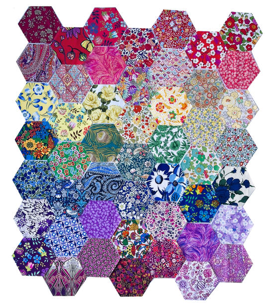 49 Liberty Lawn Paper Piecing Precut Hexagons  - Rainbow Colours