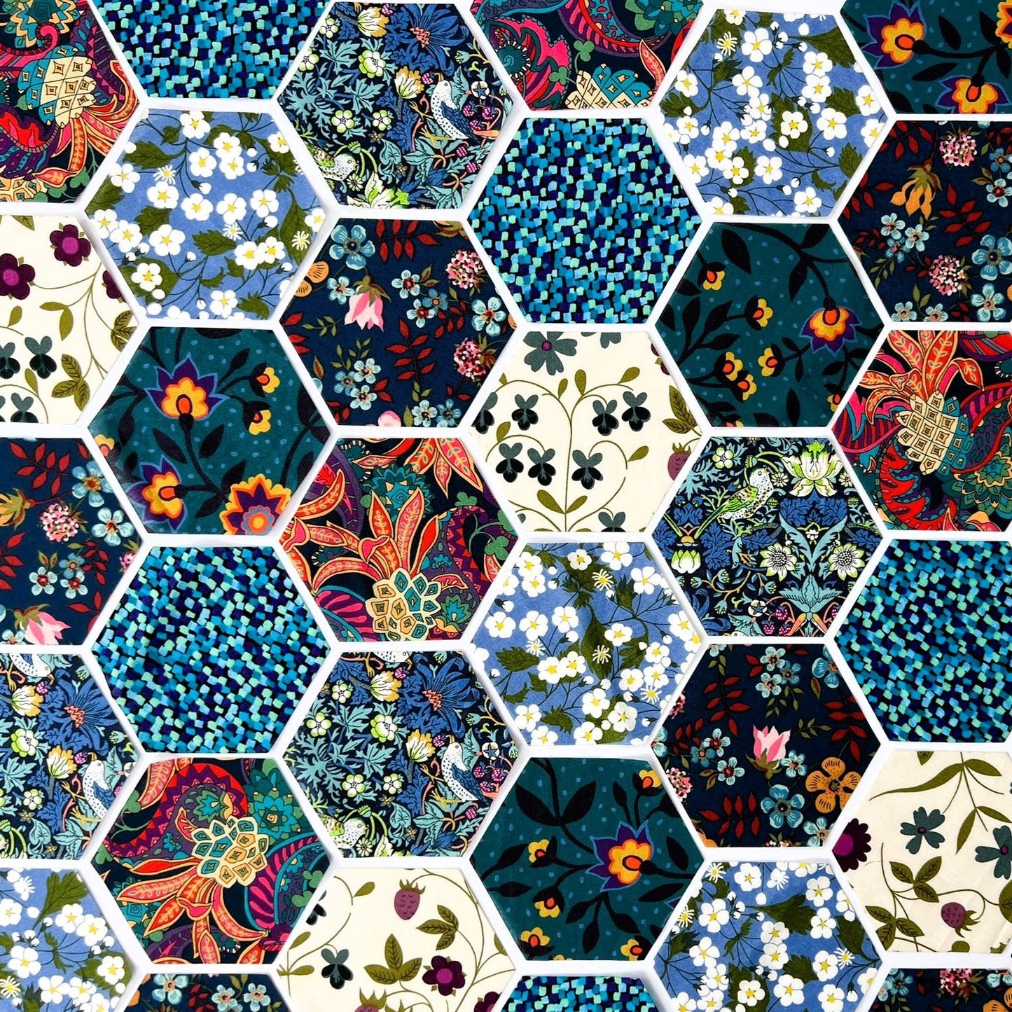 49 Liberty Lawn Paper Piecing Precut Hexagons  - Teals