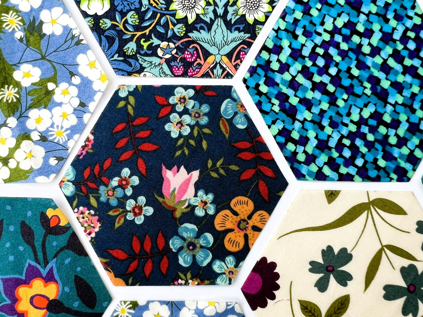 49 Liberty Lawn Paper Piecing Precut Hexagons  - Teals