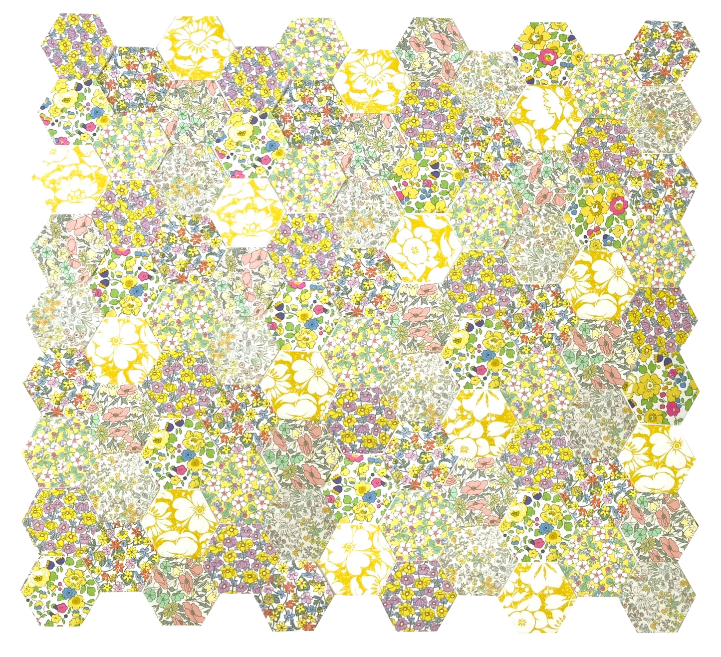 DIY Cushion Sewing Kit Liberty Fabric Quilted Hexagon Patchwork Paper Piecing Slow Stitching 40cm square