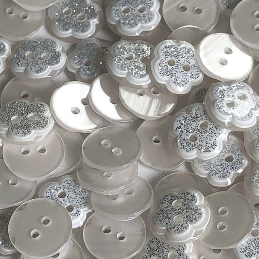 12mm Plastic Buttons - Silver Glitter