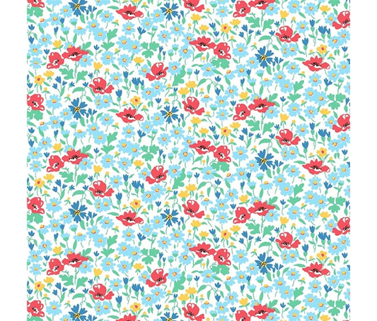 Liberty Fabric Riviera Collection - Wildflower Poppy teal