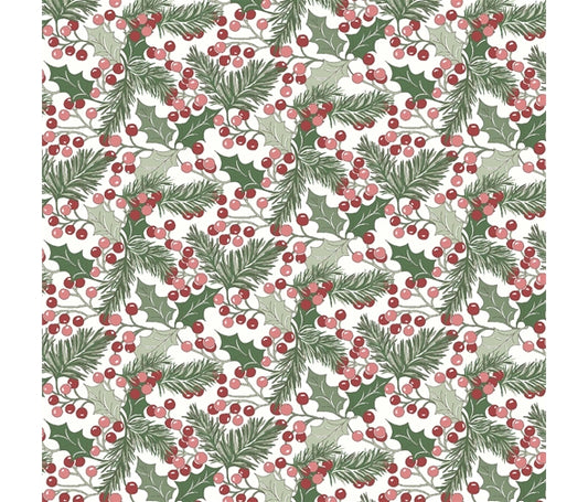 Liberty Christmas Fabric - Winterberry Holly Green Fabric