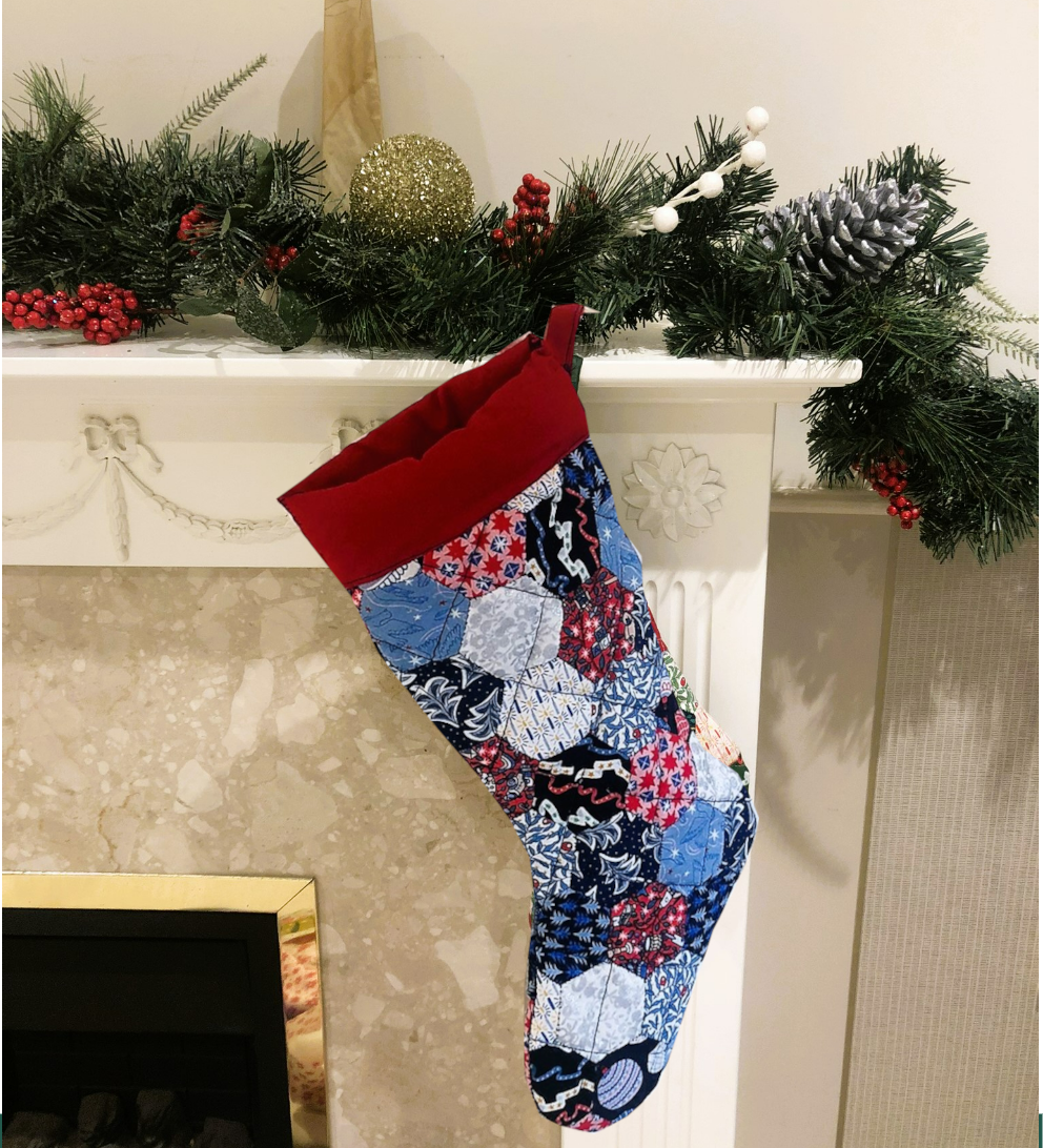 Blue and Red Christmas Stocking Sewing Kit Liberty Fabric