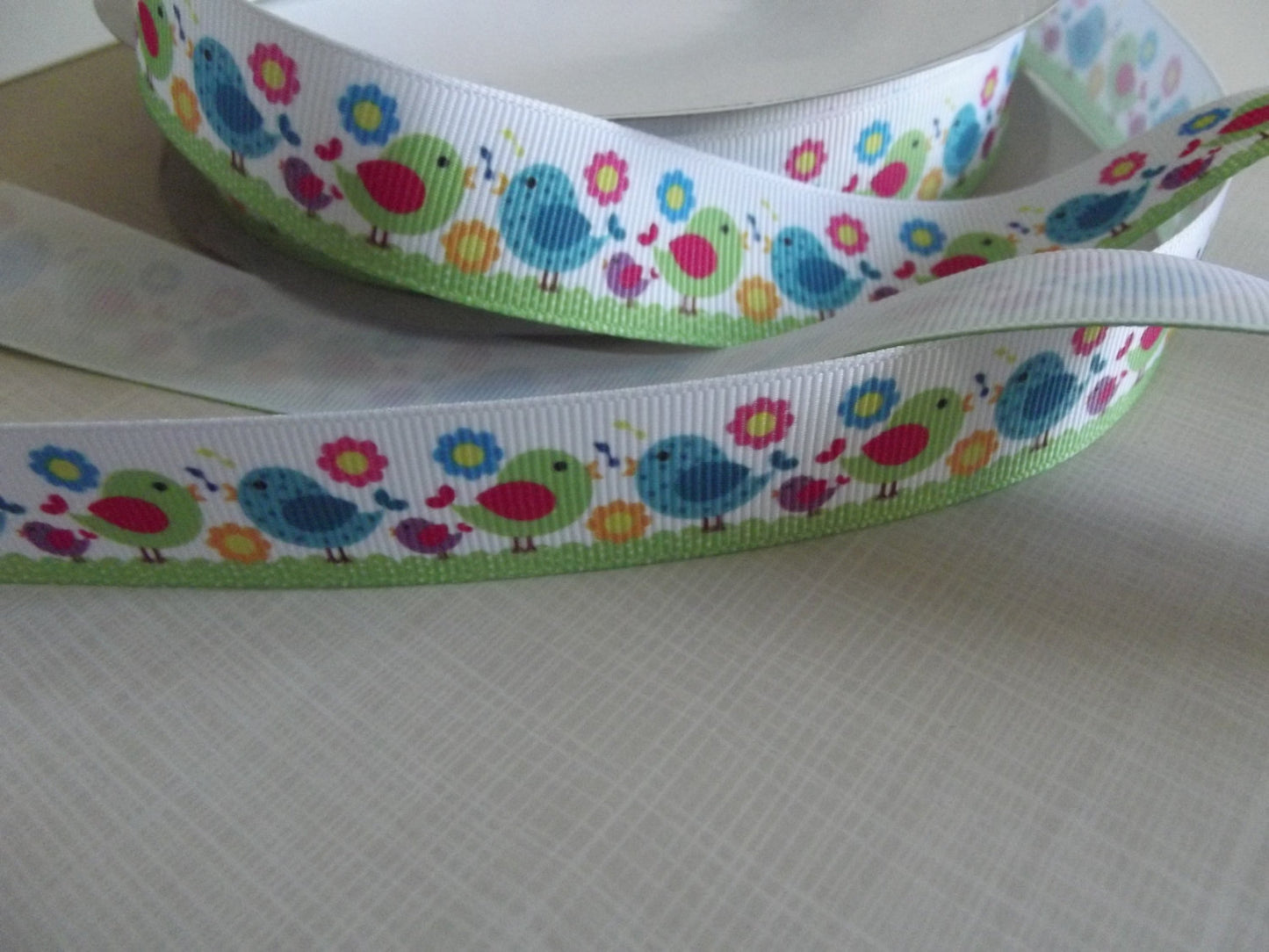 Flowers and Birds Grosgrain Ribbon, 2 yards - 22mm wide