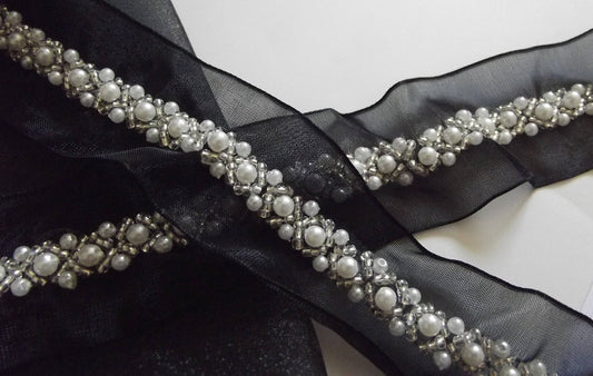 One Metre of Hand Sewn Sequined Ribbon Trim-3.2cm wide