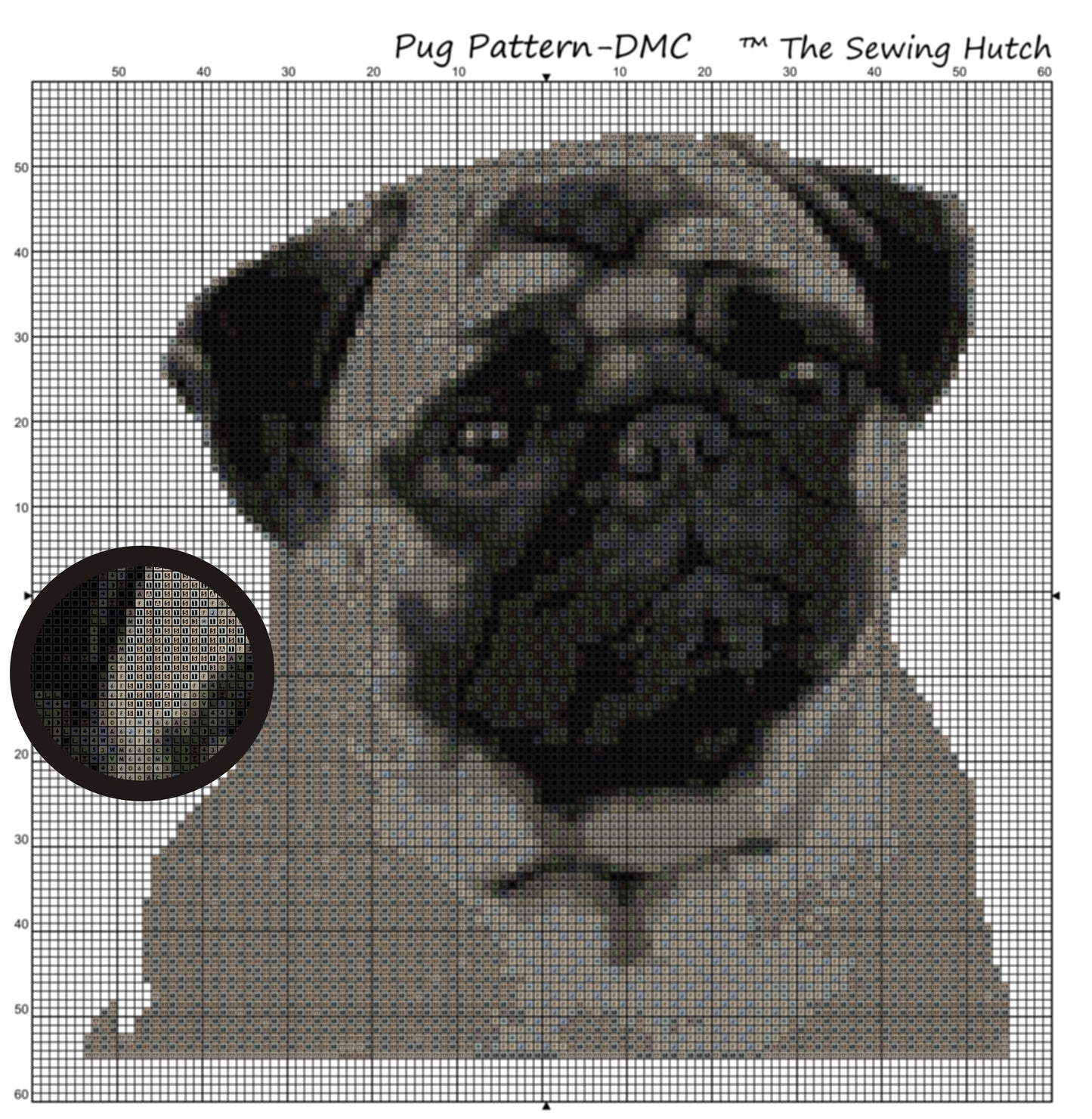 Pug Cross Stitch Digital Pattern  - paper pattern