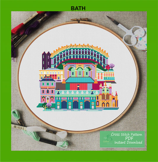 Bath City Cross Stitch Pattern Modern Embroidery Pattern