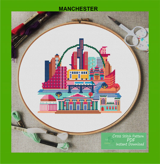 Manchester Modern Cross Stitch Art Pattern Embroidery Pattern
